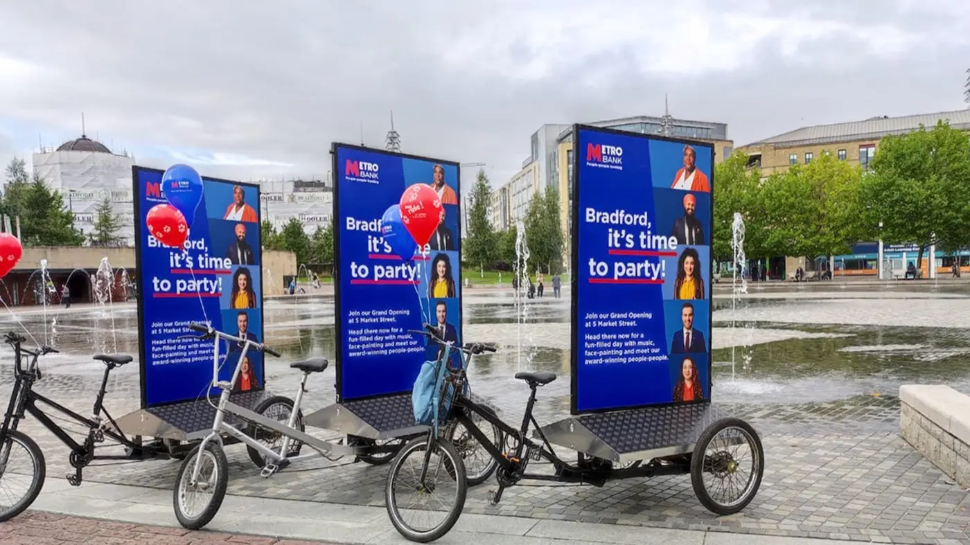 Guerrilla advertising bikes in an urban centre